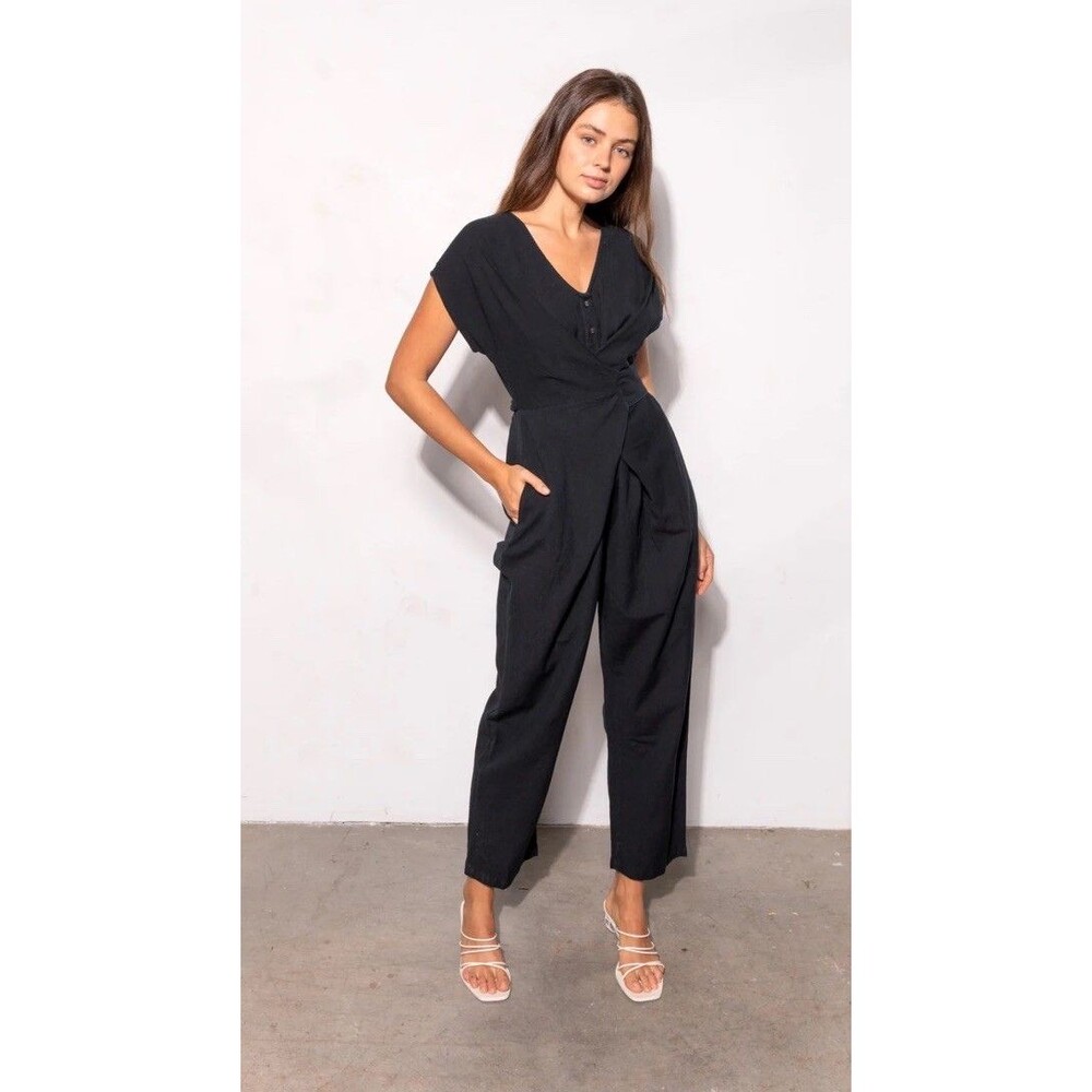 Rujuta Sheth New York - Venus Wrap Coveralls - Black Linen Jumpsuit- Sz XS